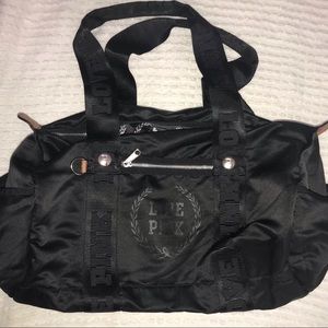 VS LOVE PINK black satin duffel bag